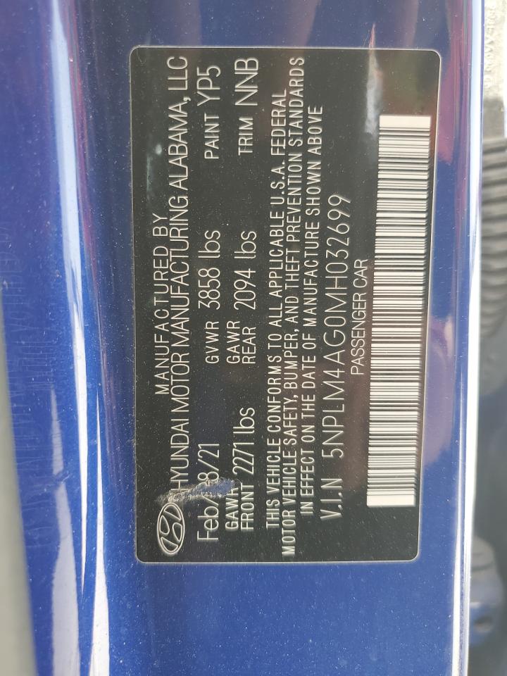2021 Hyundai Elantra VIN 5NPLM4AG0MH032699 Copart auction photo, side / rear end damage thumbnail 12