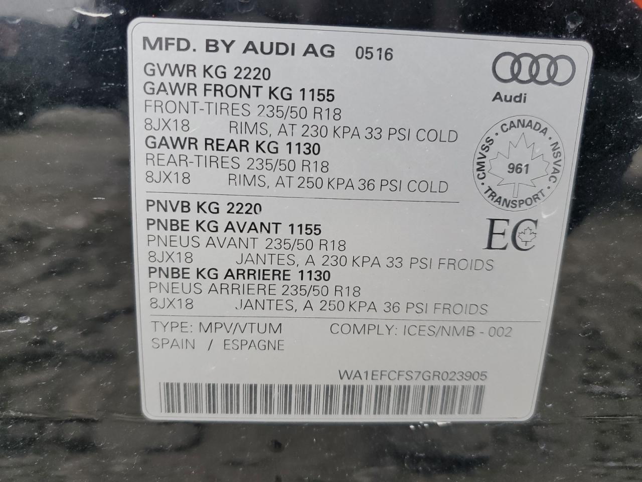 2016 Audi Q3 VIN WA1EFCFS7GR023905 Copart auction photo, all over damage thumbnail 12