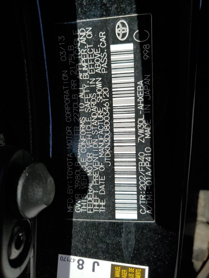 2013 Toyota Prius VIN JTDKN3DU8D0346120 Copart auction photo, all over damage thumbnail 14
