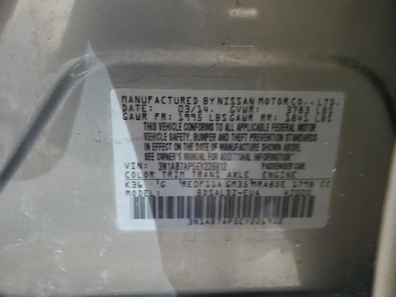 2014 Nissan Sentra VIN 3N1AB7AP5EY226912 Copart auction photo, minor dent/scratches damage thumbnail 12