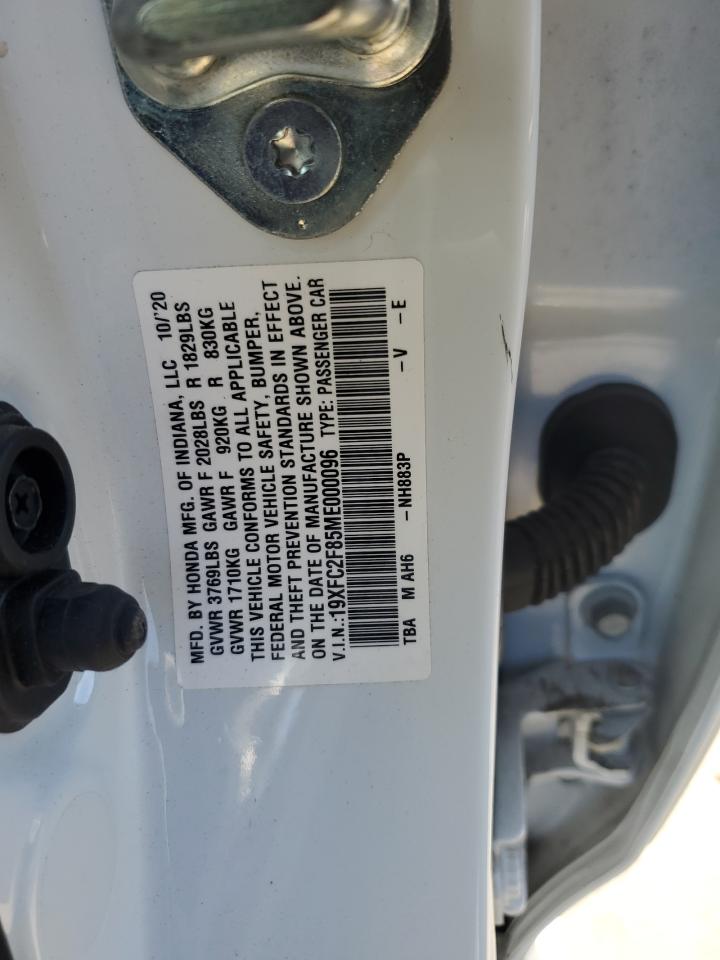 2021 Honda Civic VIN 19XFC2F85ME000096 Copart auction photo, front end damage thumbnail 14
