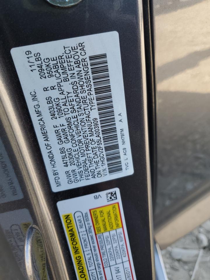 2020 Honda Accord VIN 1HGCV2F55LA003909 Copart auction photo, undercarriage / front end damage thumbnail 14