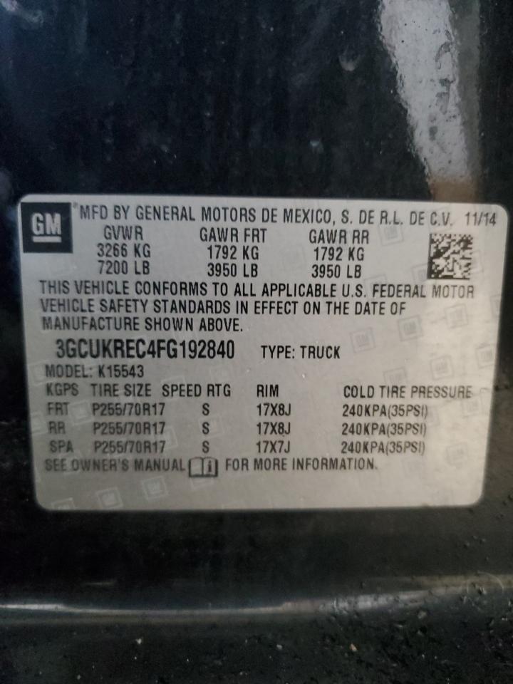 2015 Chevrolet Silverado VIN 3GCUKREC4FG192840 Copart auction photo, front end damage thumbnail 12