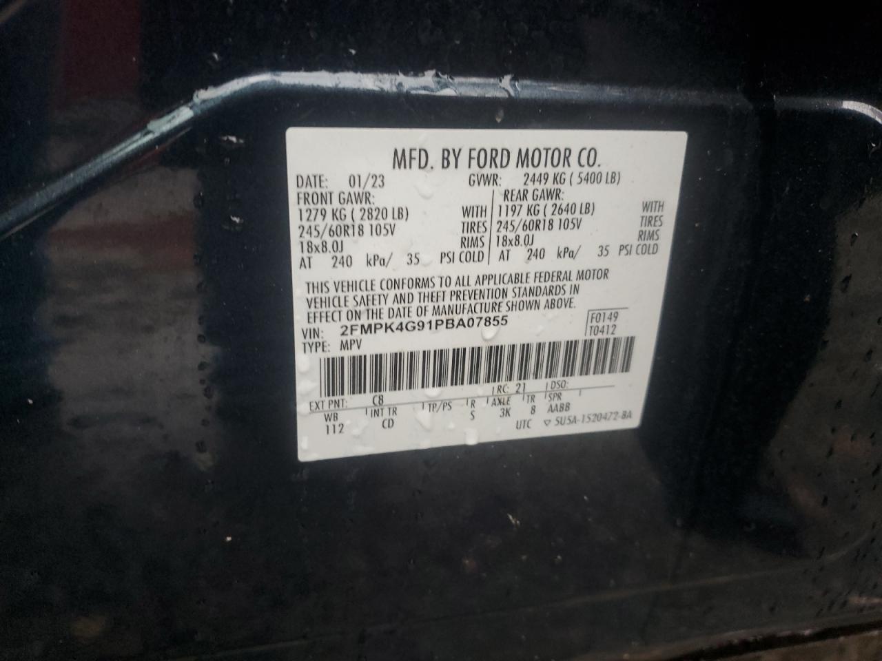 2023 Ford Edge VIN 2FMPK4G91PBA07855 Copart auction photo, top/roof / rear end damage thumbnail 14