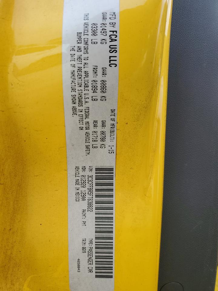 2015 Fiat 500 VIN 3C3CFFBR5FT638822 Copart auction photo, rear end damage thumbnail 15