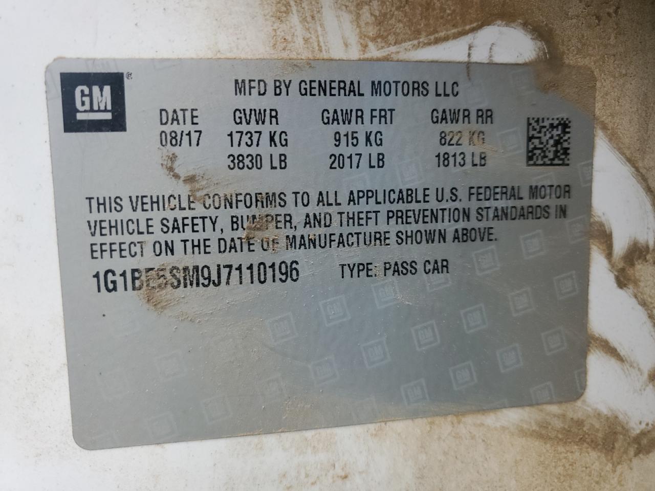 2018 Chevrolet Cruze VIN 1G1BE5SM9J7110196 Copart auction photo, front end / side damage thumbnail 12