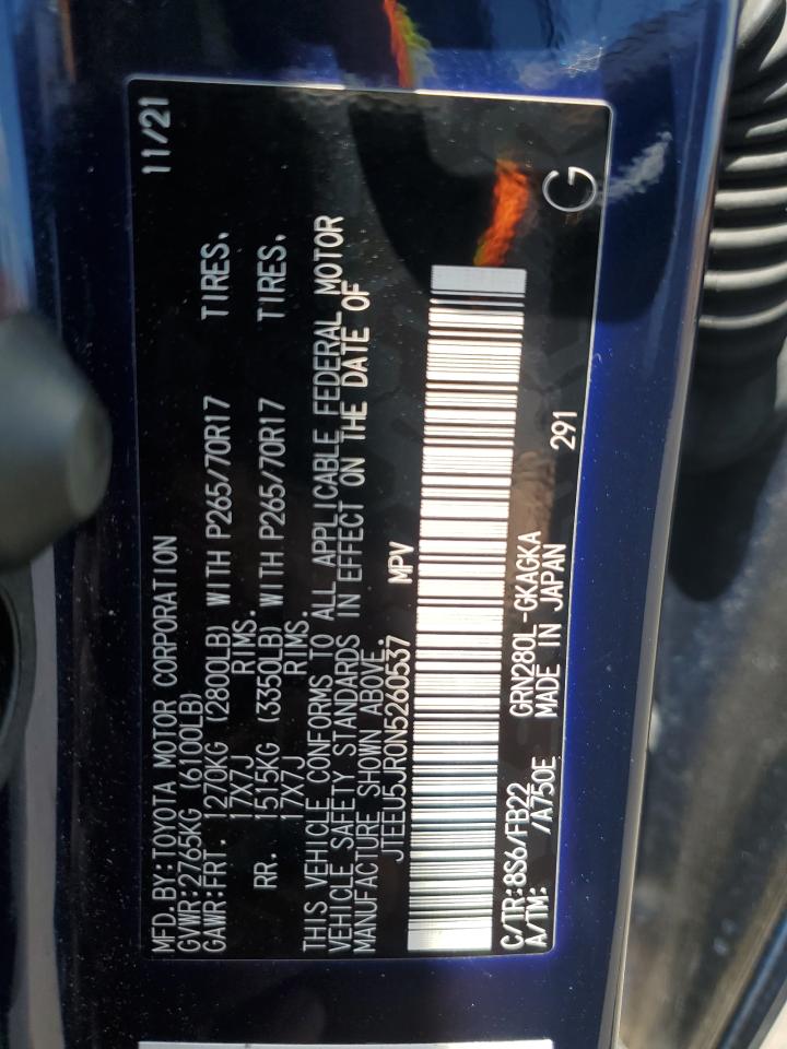 2022 Toyota 4Runner VIN JTEEU5JR0N5260537 Copart auction photo, rear end damage thumbnail 13
