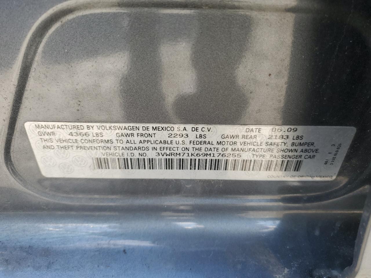 2009 Volkswagen Jetta VIN 3VWRM71K69M176255 Copart auction photo, front end damage thumbnail 12