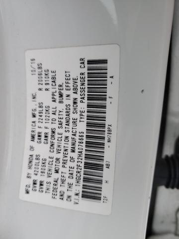 2017 Honda Accord VIN 1HGCR2F32HA076665 Copart auction photo, front end / rear end damage thumbnail 12
