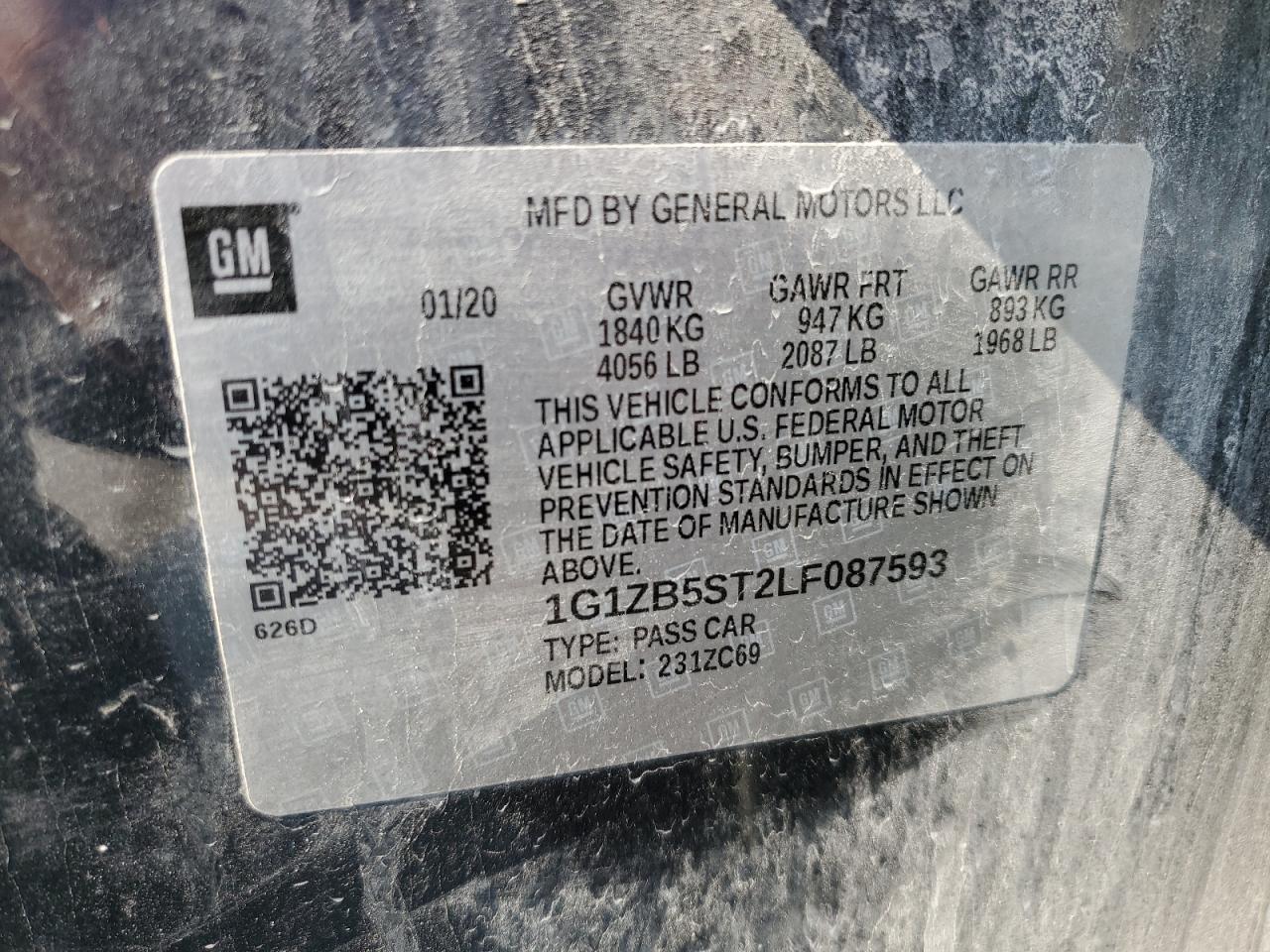 2020 Chevrolet Malibu VIN 1G1ZB5ST2LF087593 Copart auction photo, front end damage thumbnail 12