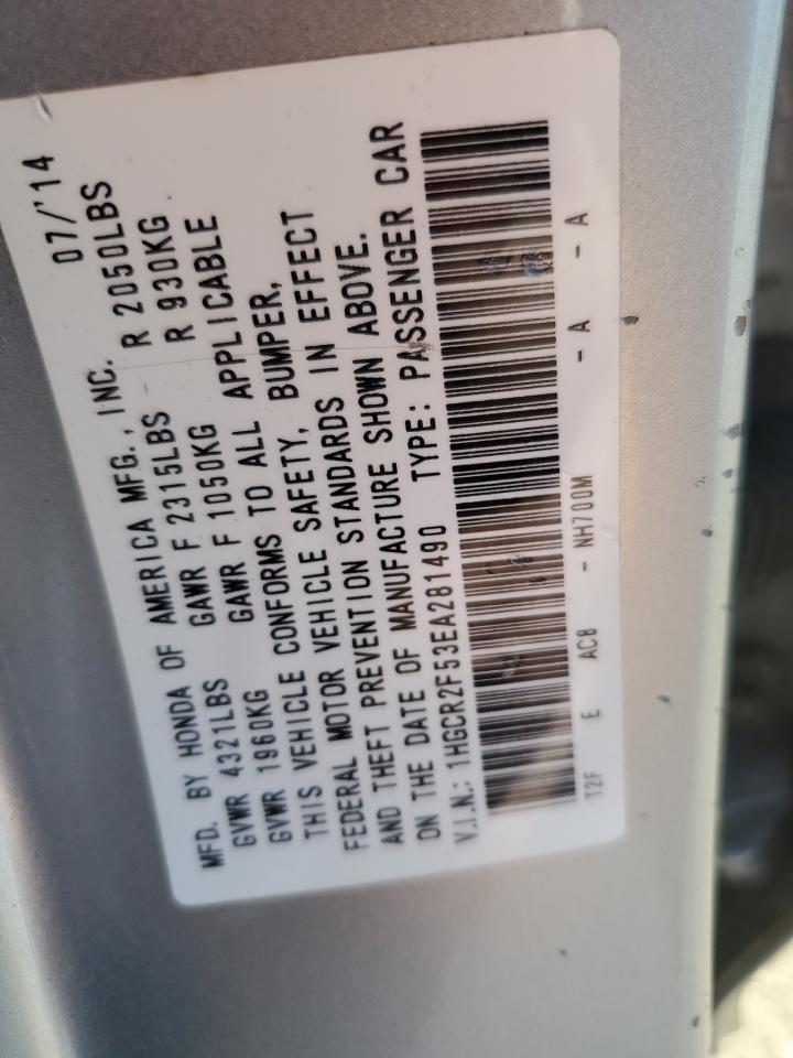 2014 Honda Accord VIN 1HGCR2F53EA281490 Copart auction photo, front end damage thumbnail 12