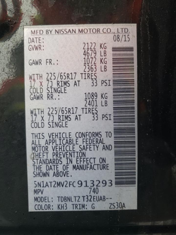 2015 Nissan Rogue VIN 5N1AT2MV2FC913293 Copart auction photo, side / front end damage thumbnail 13