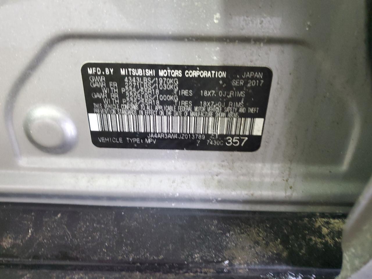 2018 Mitsubishi Outlander VIN JA4AR3AW4JZ013789 Copart auction photo, front end / minor dent/scratches damage thumbnail 14