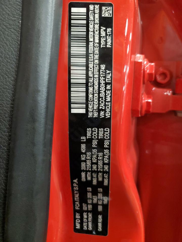 2017 Jeep Renegade VIN ZACCJBAB0HPF17746 Copart auction photo, rollover / mechanical damage thumbnail 15