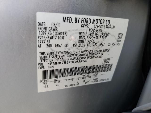2011 Ford Explorer VIN 1FMHK7B87BGA35147 Copart auction photo, side damage thumbnail 13