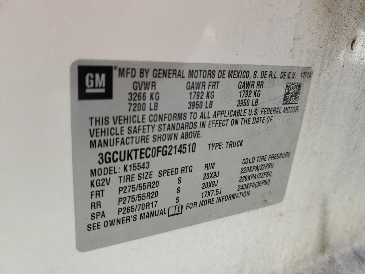 2015 Chevrolet Silverado VIN 3GCUKTEC0FG214510 Copart auction photo, rear end damage thumbnail 12