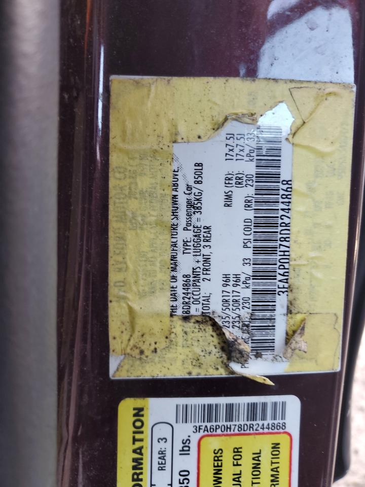 2013 Ford Fusion VIN 3FA6P0H78DR244868 Copart auction photo, rear end / front end damage thumbnail 13