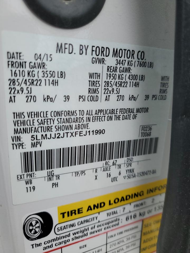 2015 Lincoln Navigator VIN 5LMJJ2JTXFEJ11990 Copart auction photo, front end damage thumbnail 13