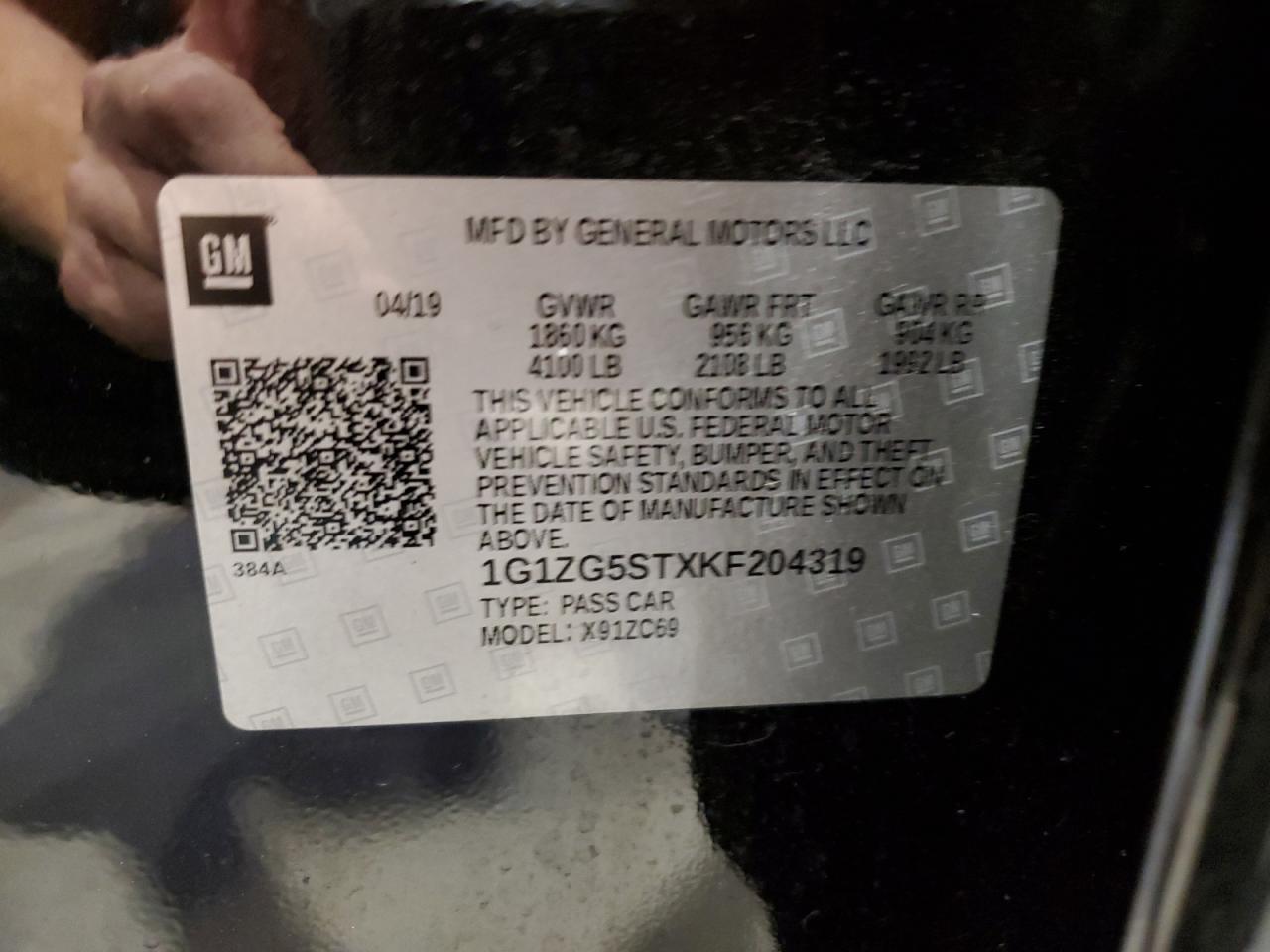 2019 Chevrolet Malibu VIN 1G1ZG5STXKF204319 Copart auction photo, front end / side damage thumbnail 14