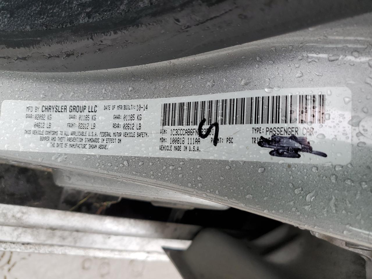 2015 Chrysler 200 VIN 1C3CCCAB6FN593501 Copart auction photo, front end damage thumbnail 13