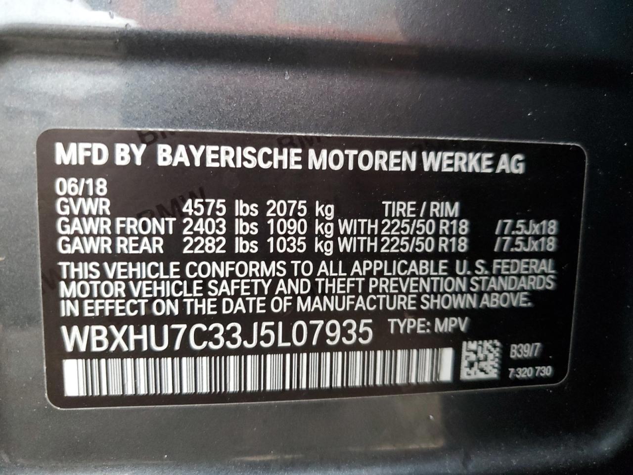 2018 BMW X1 VIN WBXHU7C33J5L07935 Copart auction photo, rear end damage thumbnail 16