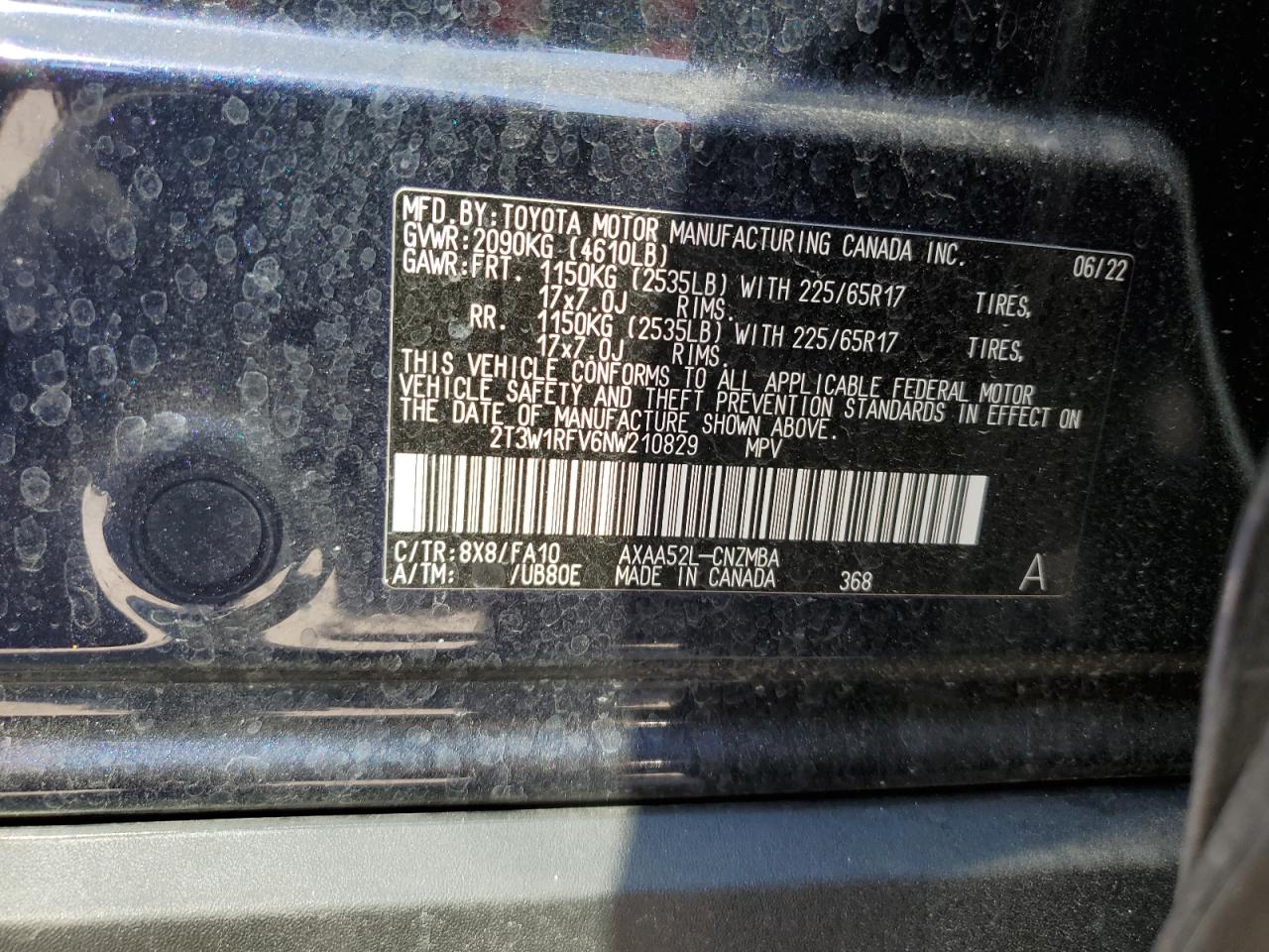 2022 Toyota RAV 4 VIN 2T3W1RFV6NW210829 Copart auction photo, front end damage thumbnail 14