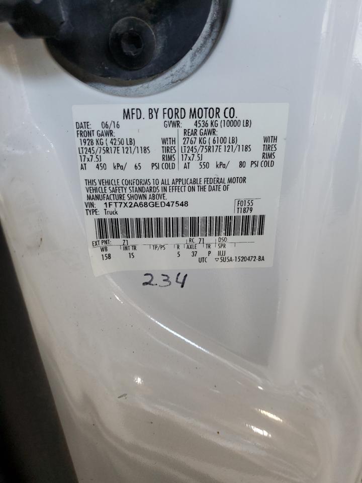 2016 Ford F250 VIN 1FT7X2A68GED47548 Copart auction photo, side damage thumbnail 12