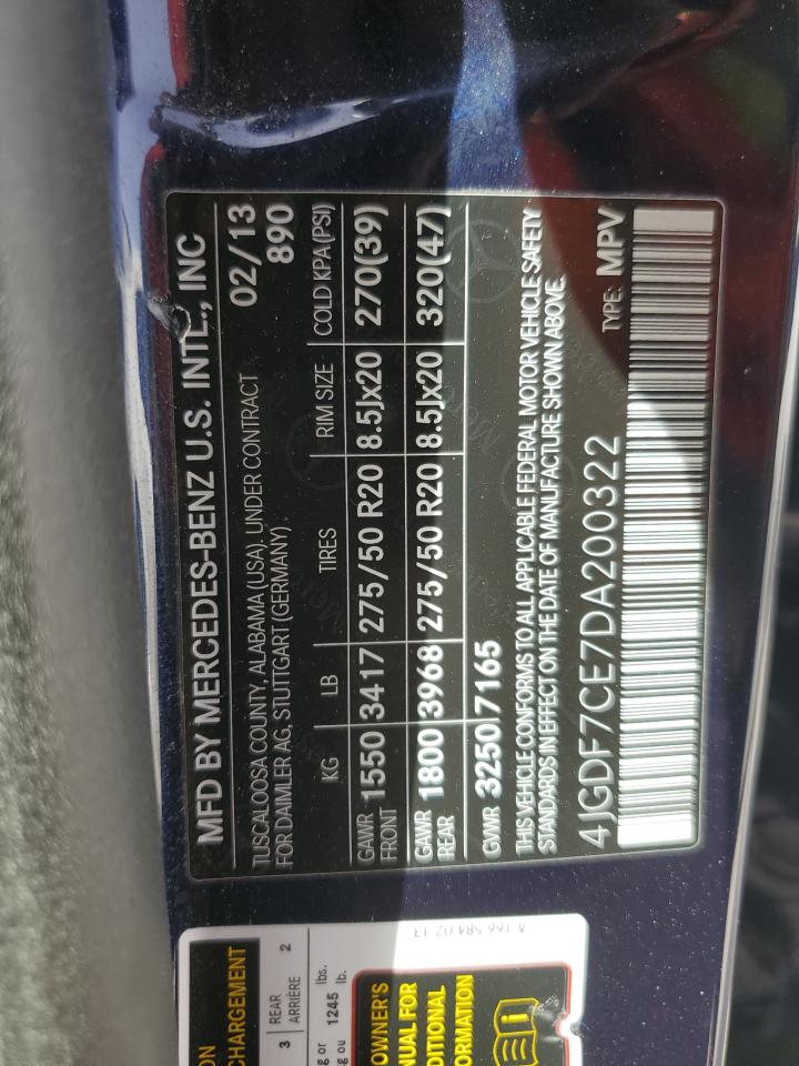 2013 Mercedes-Benz GL-klasse VIN 4JGDF7CE7DA200322 Copart auction photo, rear end / minor dent/scratches damage thumbnail 14