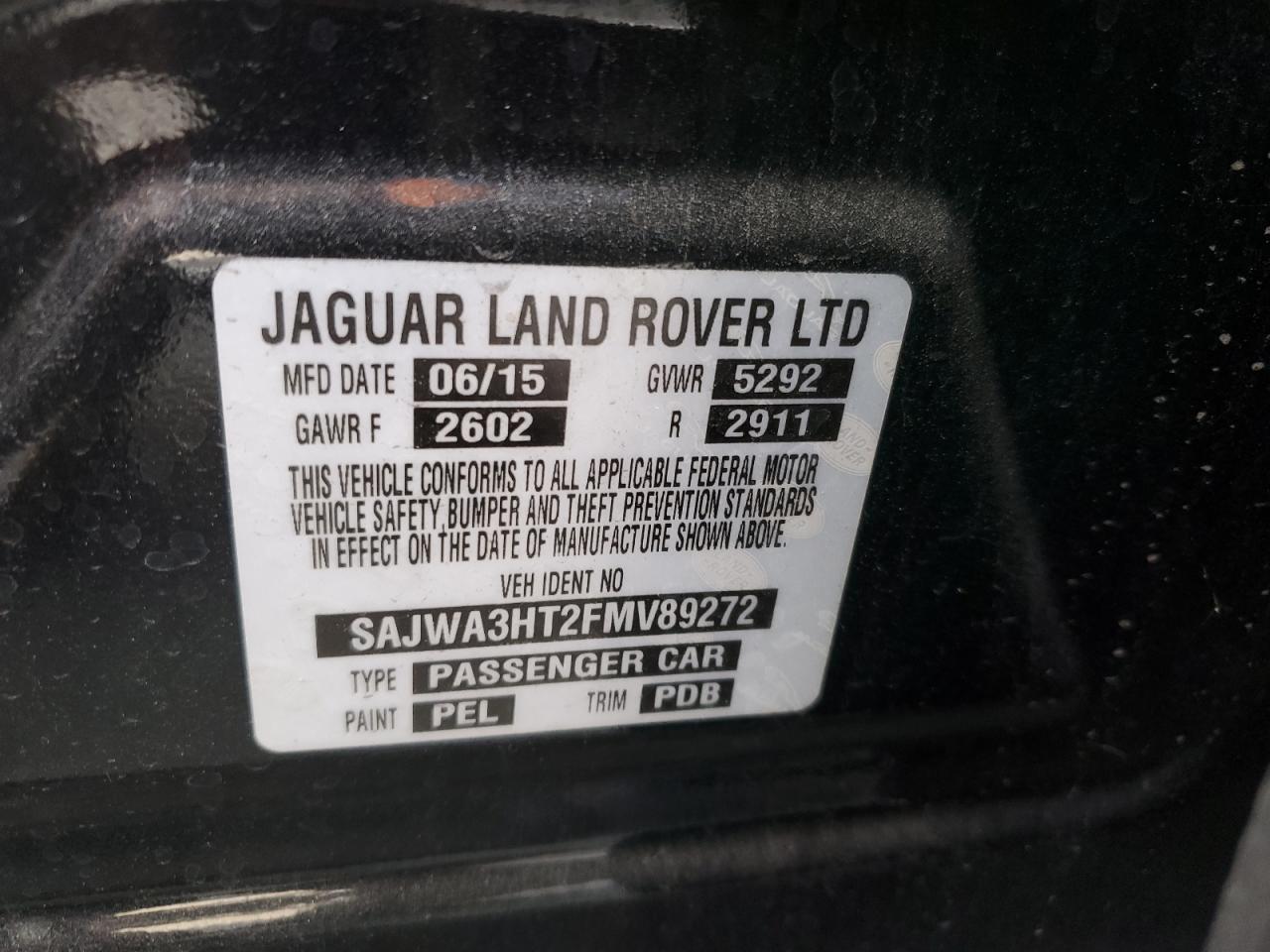 2015 Jaguar XJ VIN SAJWA3HT2FMV89272 Copart auction photo, mechanical damage thumbnail 12