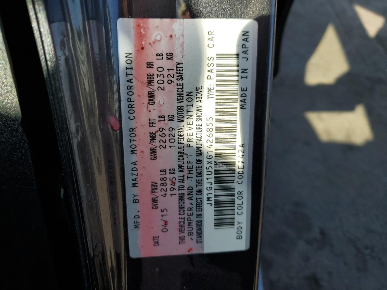 2016 Mazda 6 VIN JM1GJ1U5XG1426855 Copart auction photo, front end damage thumbnail 14