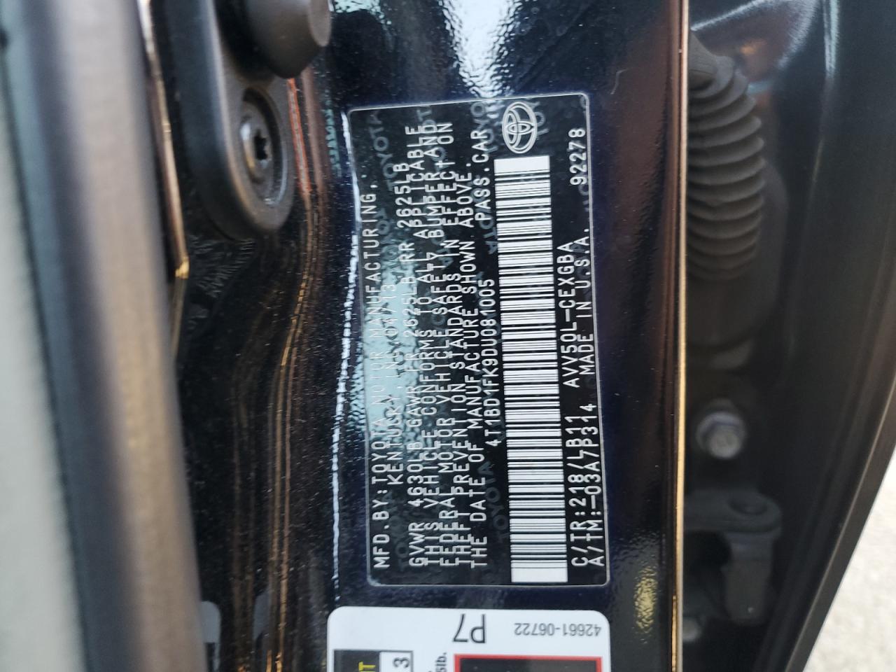 2013 Toyota Camry VIN 4T1BD1FK9DU081005 Copart auction photo, front end damage thumbnail 12