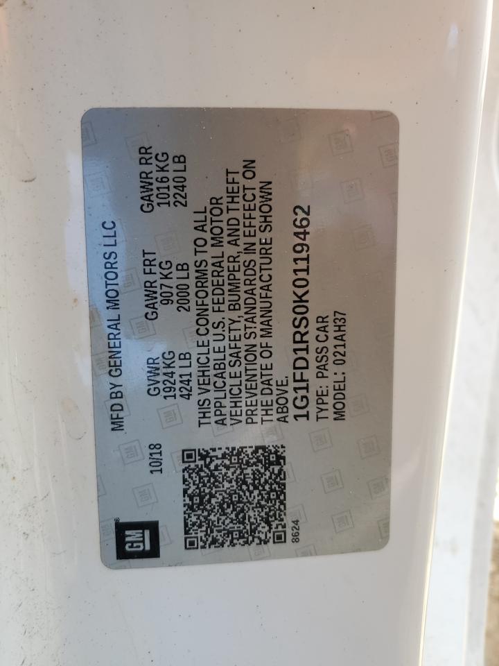 2019 Chevrolet Camaro VIN 1G1FD1RS0K0119462 Copart auction photo, front end damage thumbnail 12
