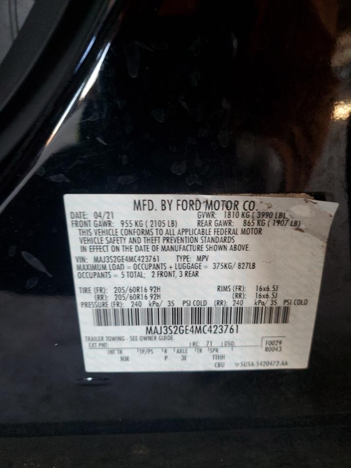 2021 Ford EcoSport VIN MAJ3S2GE4MC423761 Copart auction photo, rear end / front end damage thumbnail 14