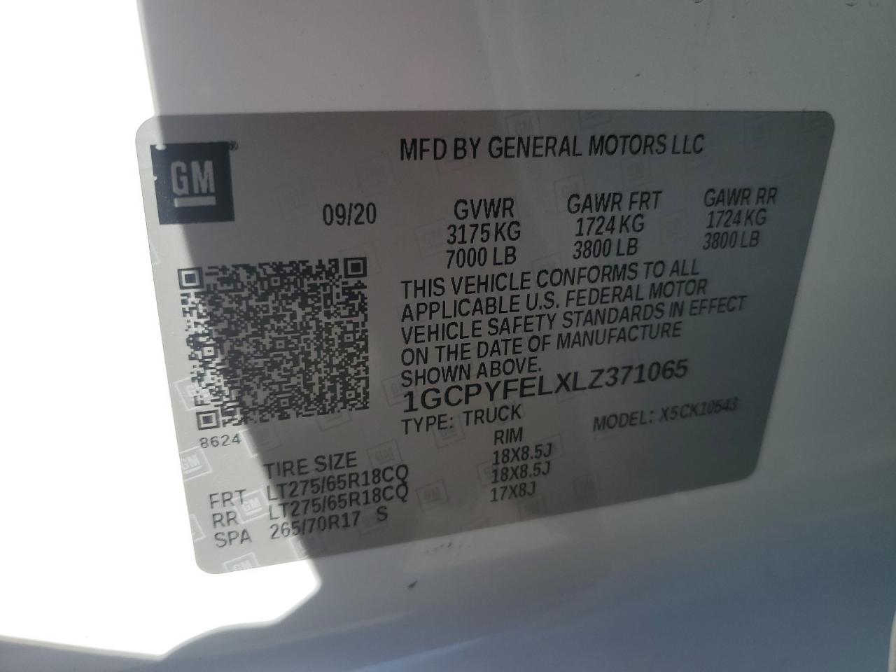 2020 Chevrolet Silverado VIN 1GCPYFELXLZ371065 Copart auction photo, front end damage thumbnail 14