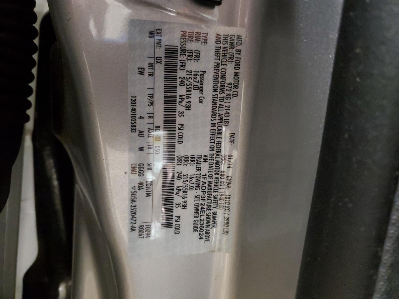 2014 Ford Focus VIN 1FADP3F24EL236024 Copart auction photo, rear end damage thumbnail 12