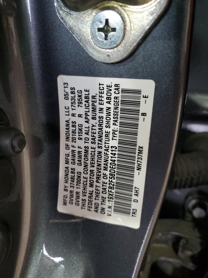 2013 Honda Civic VIN 19XFB2F58DE041413 Copart auction photo, rear end damage thumbnail 12