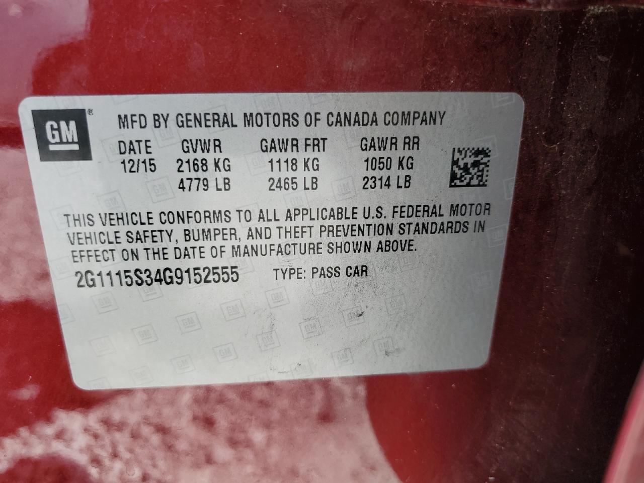 2016 Chevrolet Impala VIN 2G1115S34G9152555 Copart auction photo, side / front end damage thumbnail 14