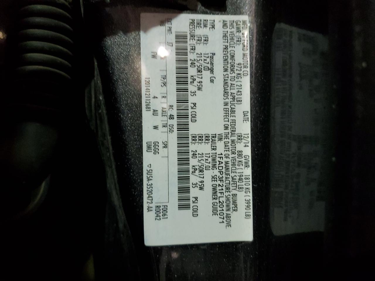 2015 Ford Focus VIN 1FADP3F21FL201071 Copart auction photo, front end damage thumbnail 13