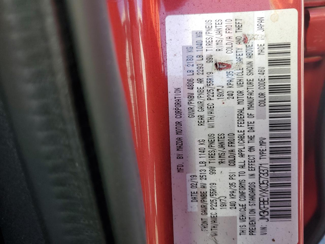 2019 Mazda CX-5 VIN JM3KFBEYXK0573371 Copart auction photo, water/flood damage thumbnail 14
