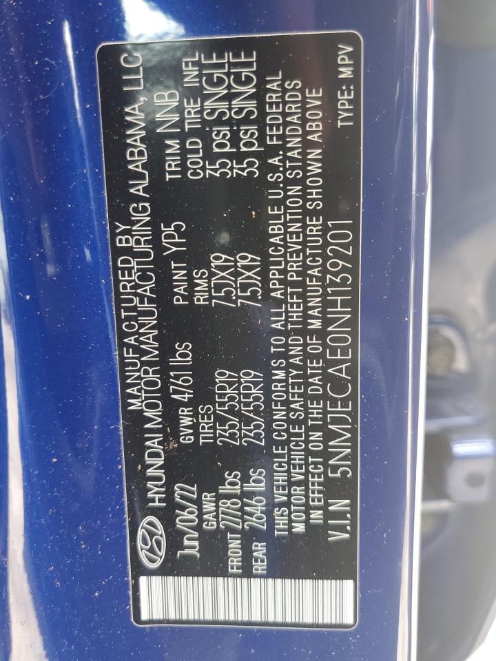 2022 Hyundai Tucson VIN 5NMJECAE0NH139201 Copart auction photo, front end / minor dent/scratches damage thumbnail 15