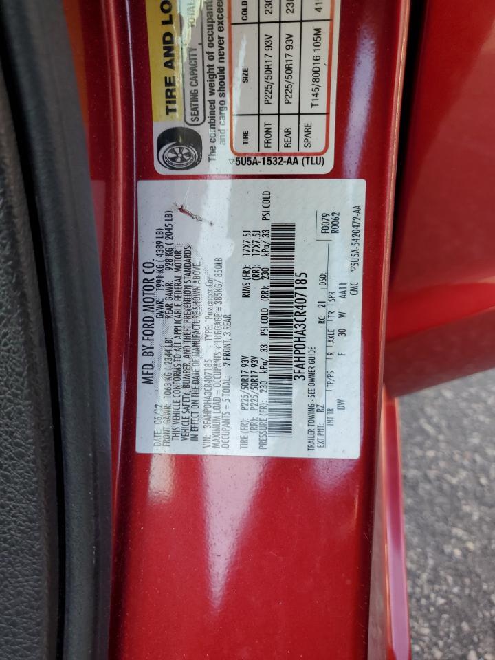 2012 Ford Fusion VIN 3FAHP0HA3CR407185 Copart auction photo, front end damage thumbnail 12