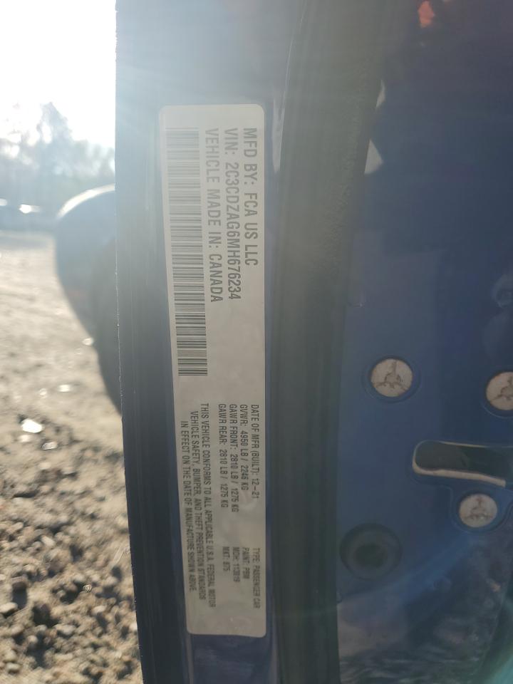 2021 Dodge Challenger VIN 2C3CDZAG6MH676234 Copart auction photo, rear end damage thumbnail 12