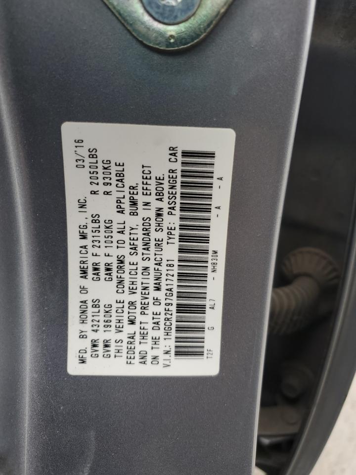 2016 Honda Accord VIN 1HGCR2F97GA172181 Copart auction photo, front end damage thumbnail 13