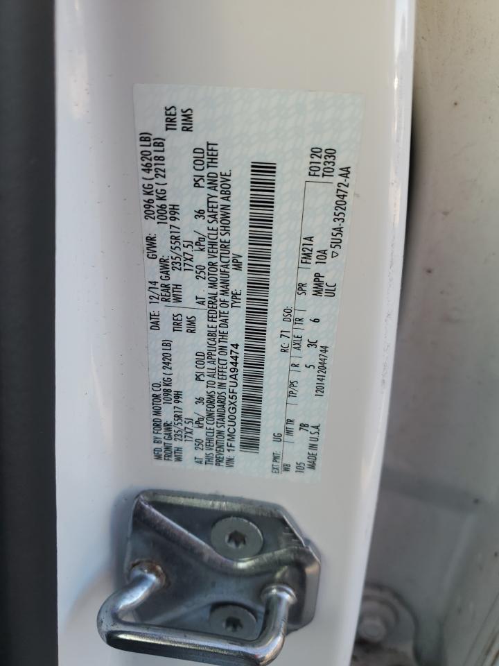 2015 Ford Escape VIN 1FMCU0GX5FUA94474 Copart auction photo, mechanical damage thumbnail 13