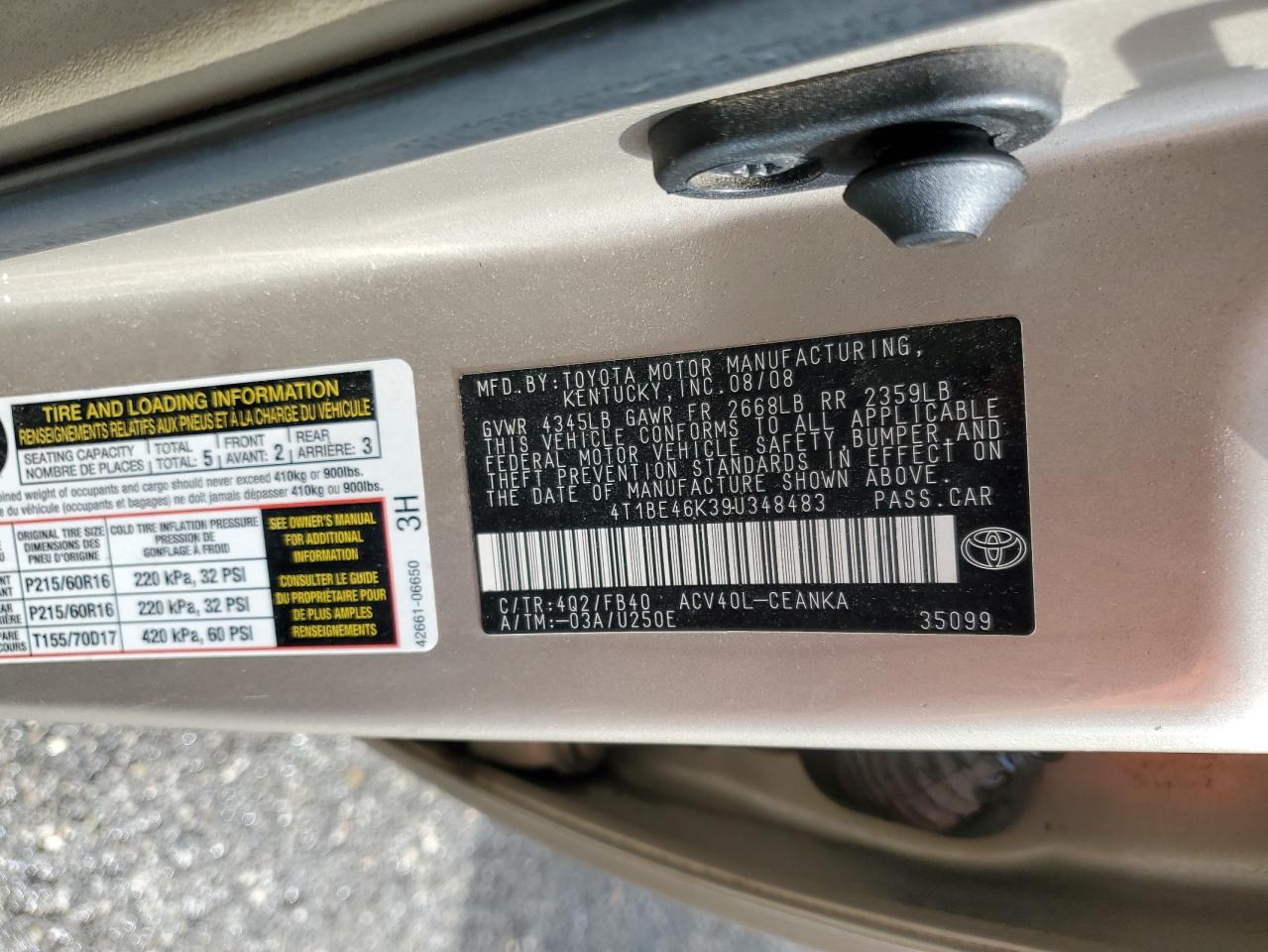 2009 Toyota Camry VIN 4T1BE46K39U348483 Copart auction photo, front end damage thumbnail 12