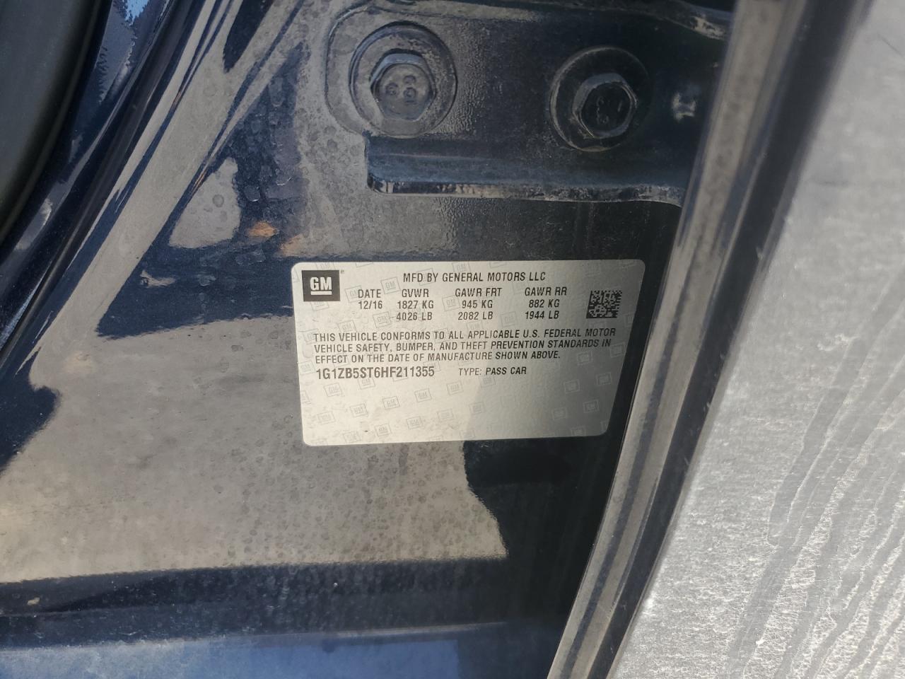 2017 Chevrolet Malibu VIN 1G1ZB5ST6HF211355 Copart auction photo, rear end / front end damage thumbnail 15