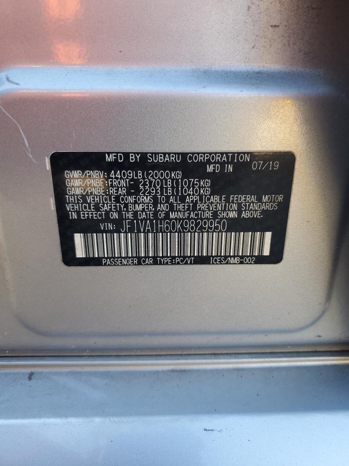 2019 Subaru WRX VIN JF1VA1H60K9829950 Copart auction photo, water/flood / front end damage thumbnail 13