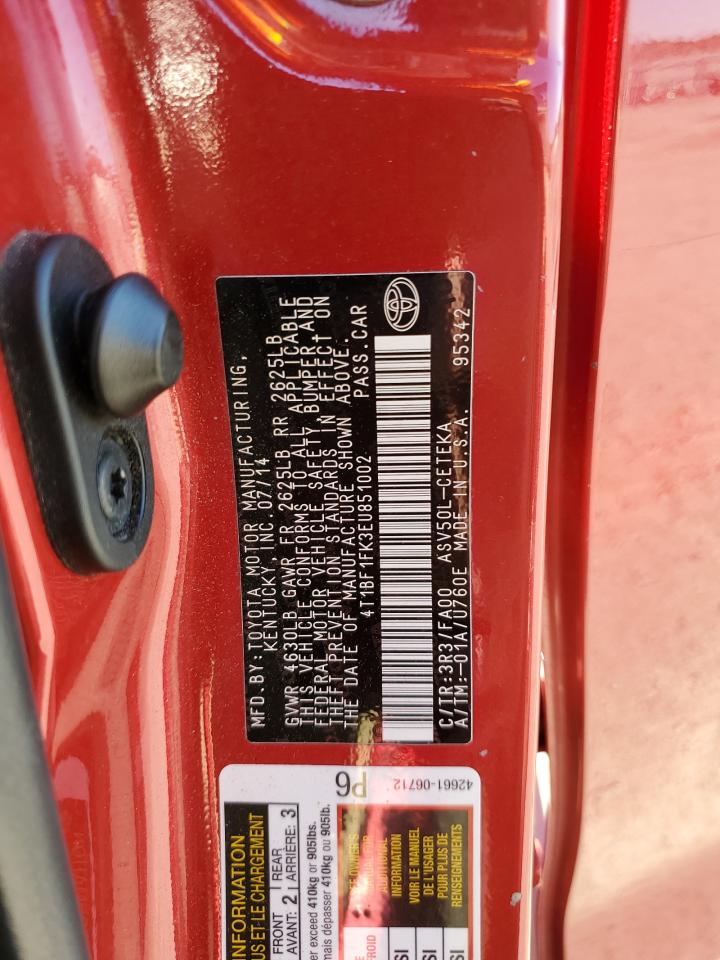 2014 Toyota Camry VIN 4T1BF1FK3EU851002 Copart auction photo, all over / minor dent/scratches damage thumbnail 12