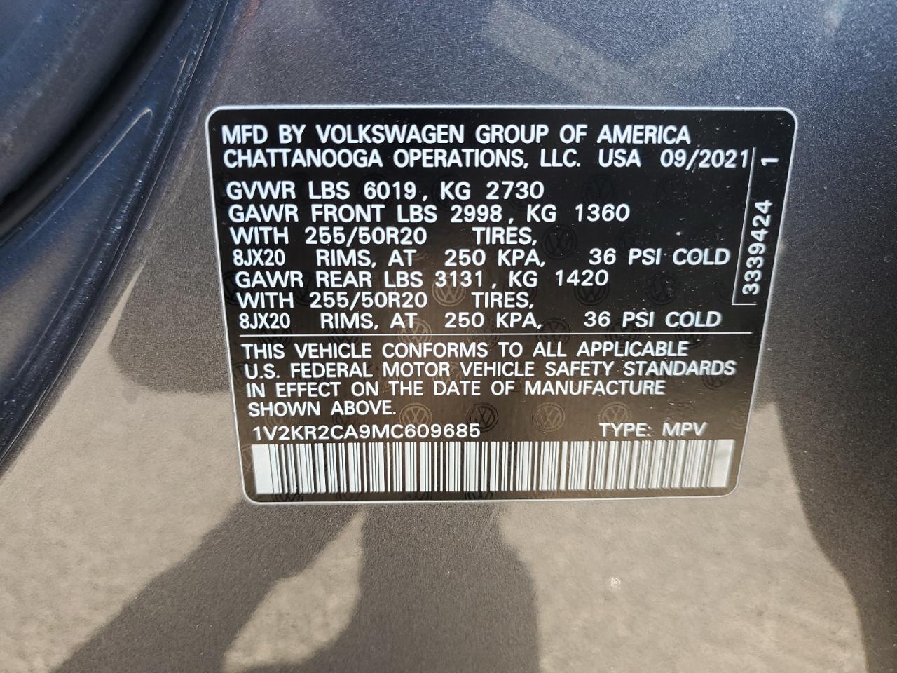 2021 Volkswagen Atlas VIN 1V2KR2CA9MC609685 Copart auction photo, front end / minor dent/scratches damage thumbnail 15
