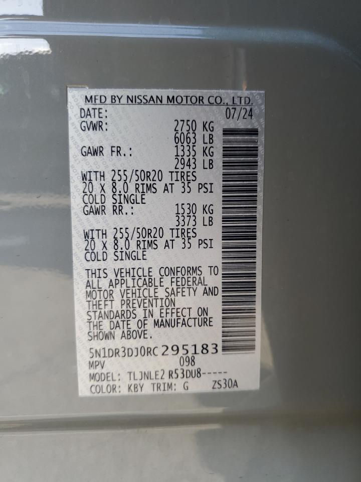 2024 Nissan Pathfinder VIN 5N1DR3DJ0RC295183 Copart auction photo, front end damage thumbnail 13